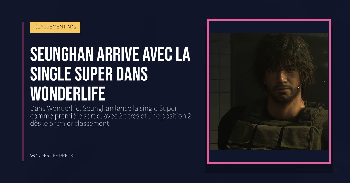 Wonderlife Press: Seunghan arrive avec la single Super dans Wonderlife. pochette de la sortie. CLASSEMENT N° 2.