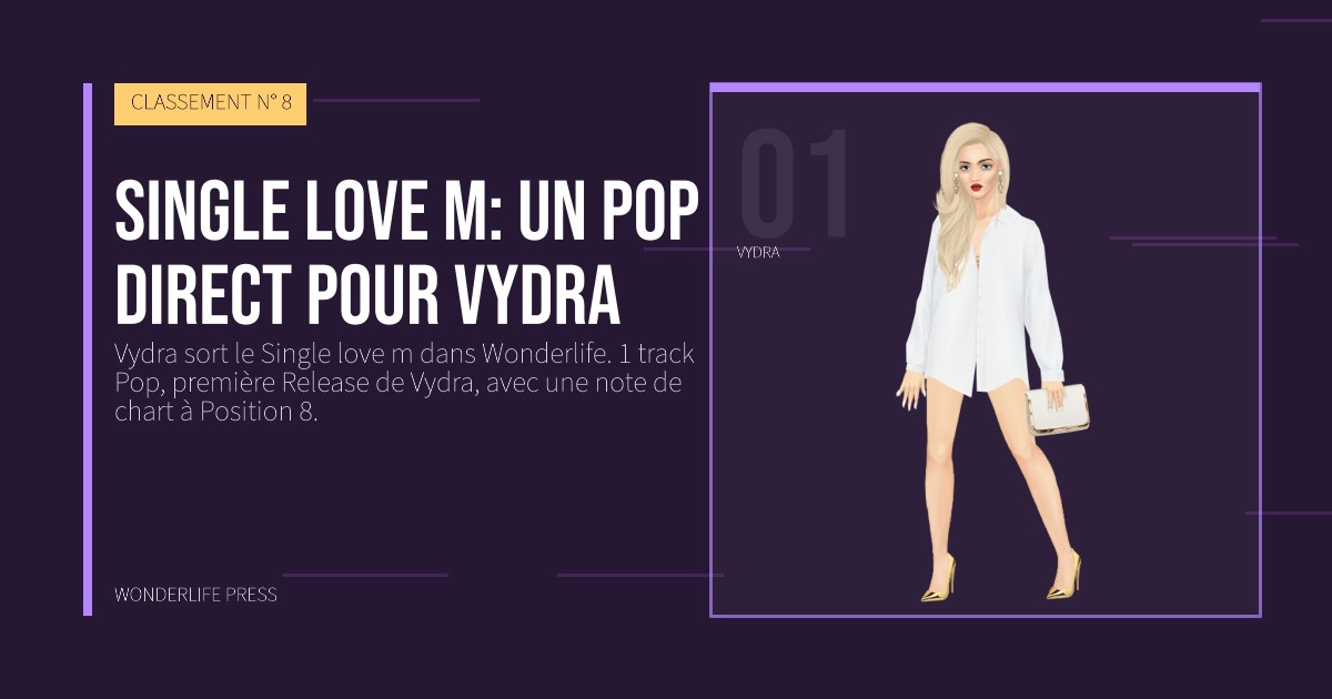 Wonderlife Press: Single love m: un pop direct pour Vydra. portrait des artistes. CLASSEMENT N° 8.