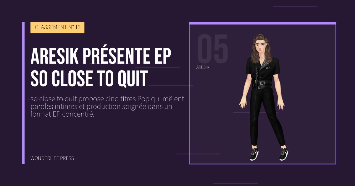 Wonderlife Press: Aresik présente EP so close to quit. portrait des artistes. CLASSEMENT N° 13.