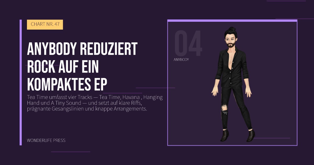 Wonderlife Press: Anybody reduziert Rock auf ein kompaktes EP. Künstlerporträt. CHART NR. 47.