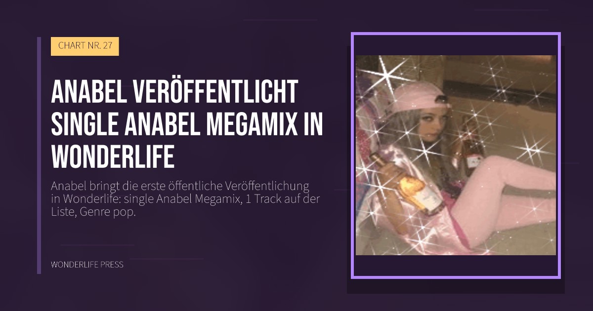 Wonderlife Press: Anabel veröffentlicht single Anabel Megamix in Wonderlife. Veröffentlichungscover. CHART NR. 27.