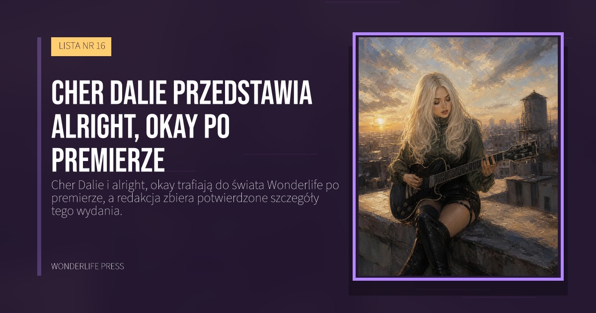Wonderlife Press: Cher Dalie przedstawia alright, okay po premierze. okładka wydawnictwa. LISTA NR 16.