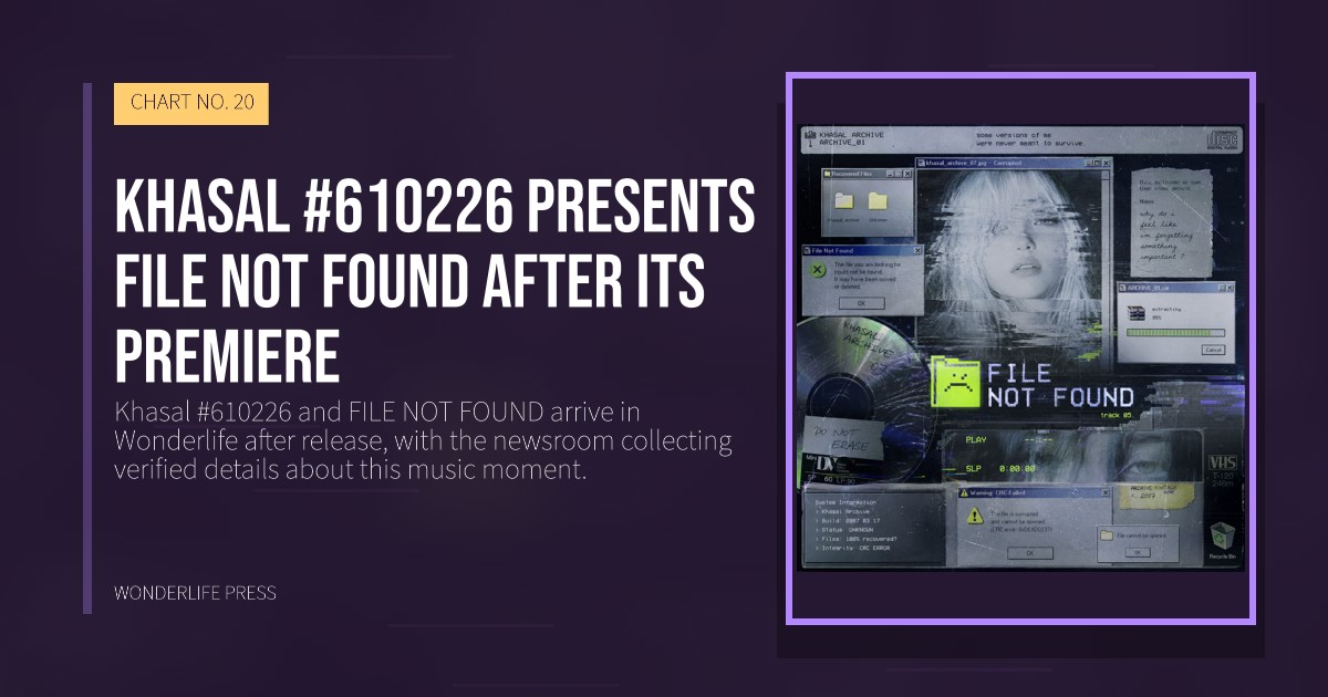 Wonderlife Press: Khasal #610226 presents FILE NOT FOUND after its premiere. release artwork. CHART NO. 20.