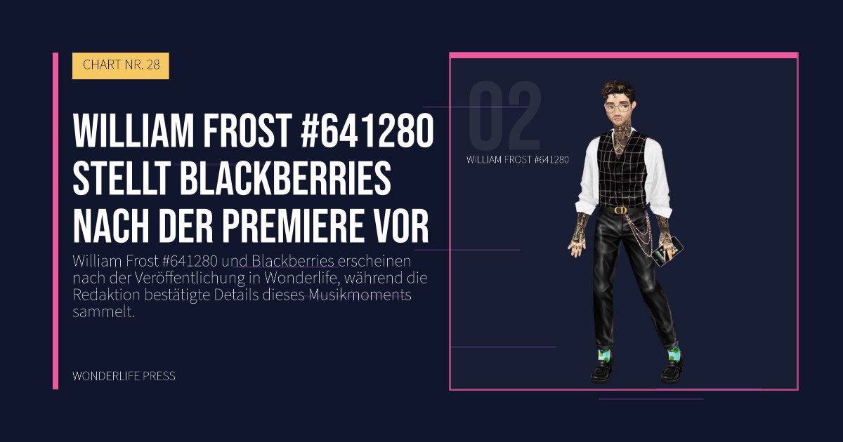Wonderlife Press: William Frost #641280 stellt Blackberries nach der Premiere vor. Künstlerporträt. CHART NR. 28.