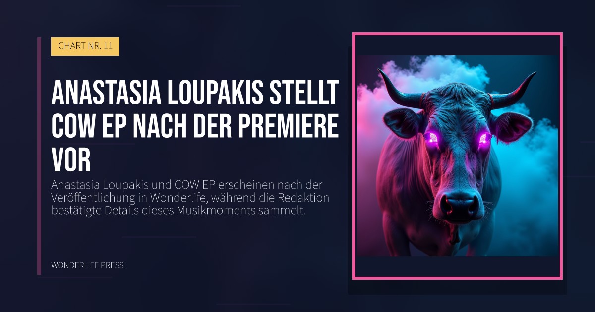 Wonderlife Press: Anastasia Loupakis stellt COW EP nach der Premiere vor. Veröffentlichungscover. CHART NR. 11.