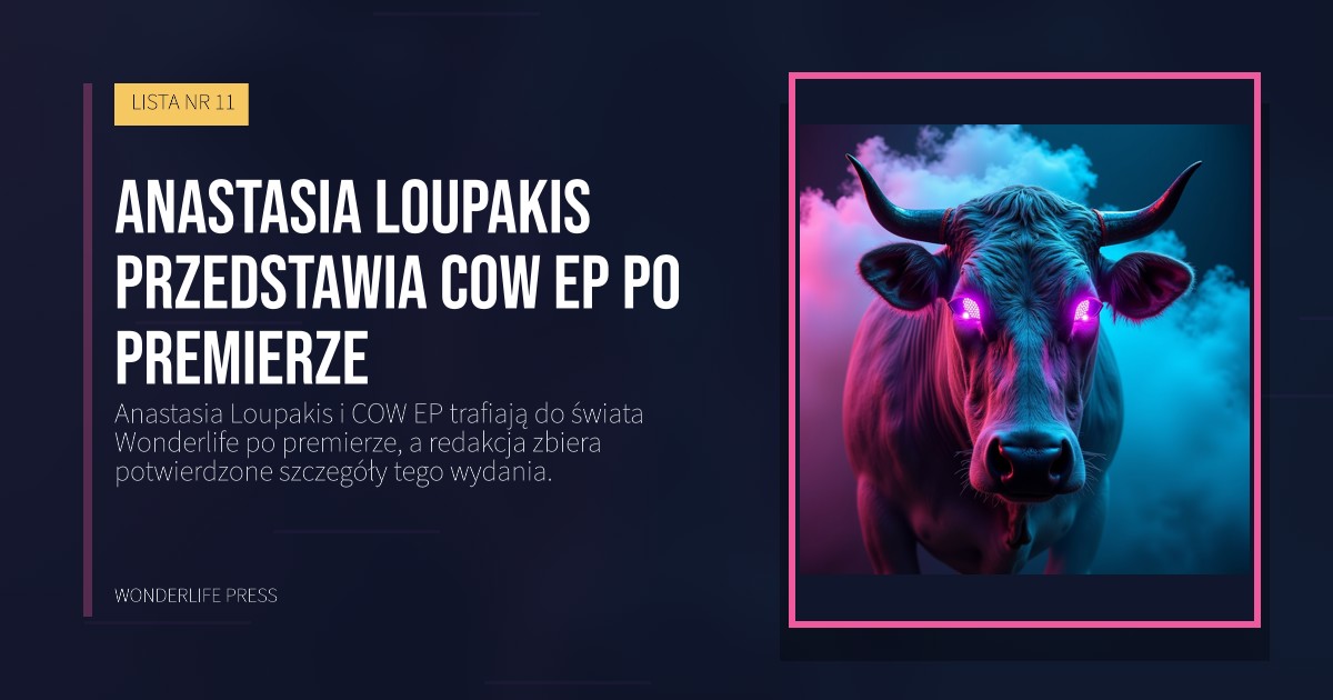 Wonderlife Press: Anastasia Loupakis przedstawia COW EP po premierze. okładka wydawnictwa. LISTA NR 11.