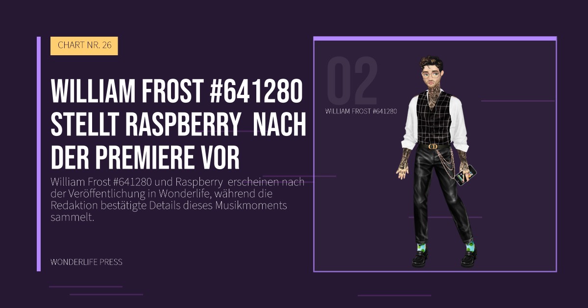 Wonderlife Press: William Frost #641280 stellt Raspberry  nach der Premiere vor. Künstlerporträt. CHART NR. 26.