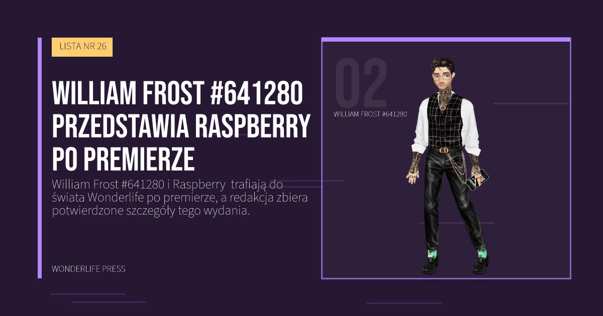 Wonderlife Press: William Frost #641280 przedstawia Raspberry  po premierze. portret artystów. LISTA NR 26.