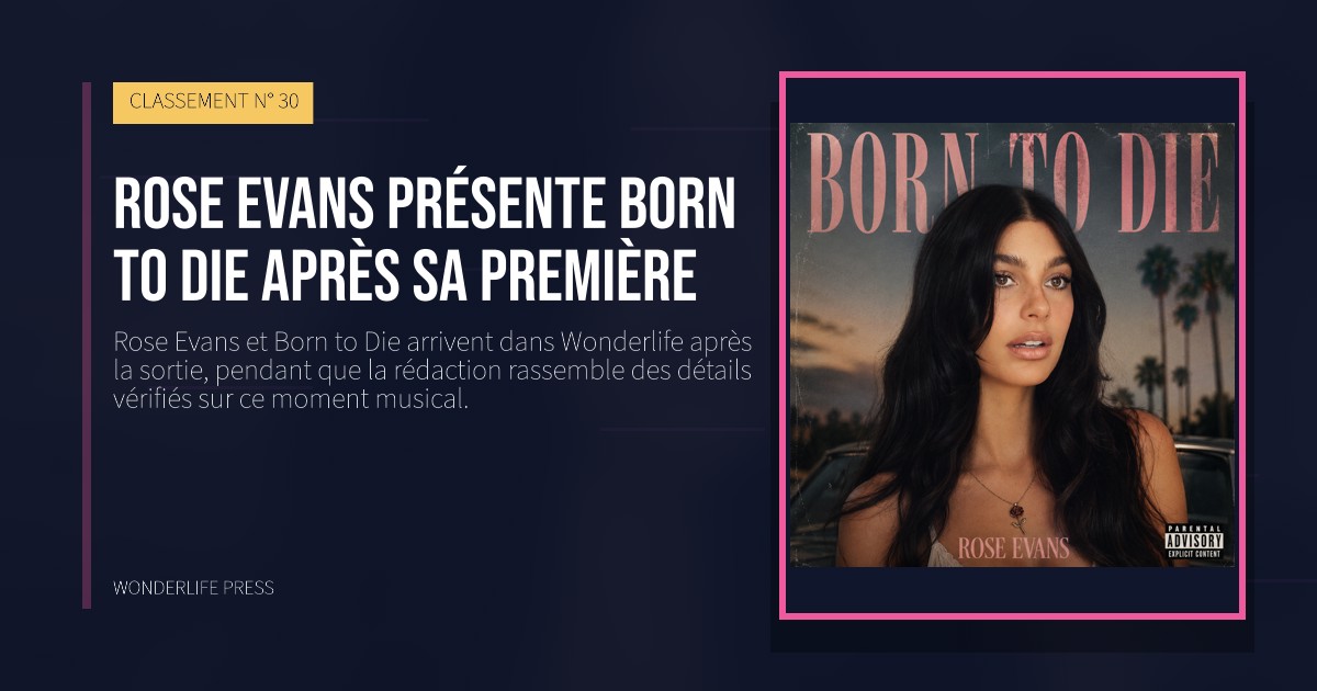 Wonderlife Press: Rose Evans présente Born to Die après sa première. pochette de la sortie. CLASSEMENT N° 30.