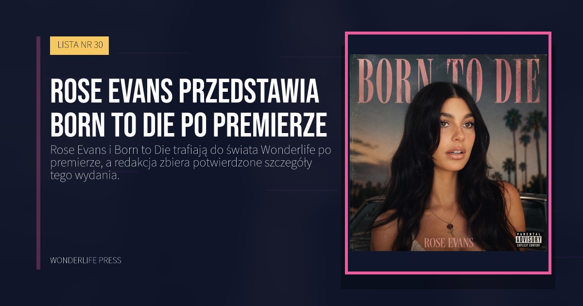 Wonderlife Press: Rose Evans przedstawia Born to Die po premierze. okładka wydawnictwa. LISTA NR 30.