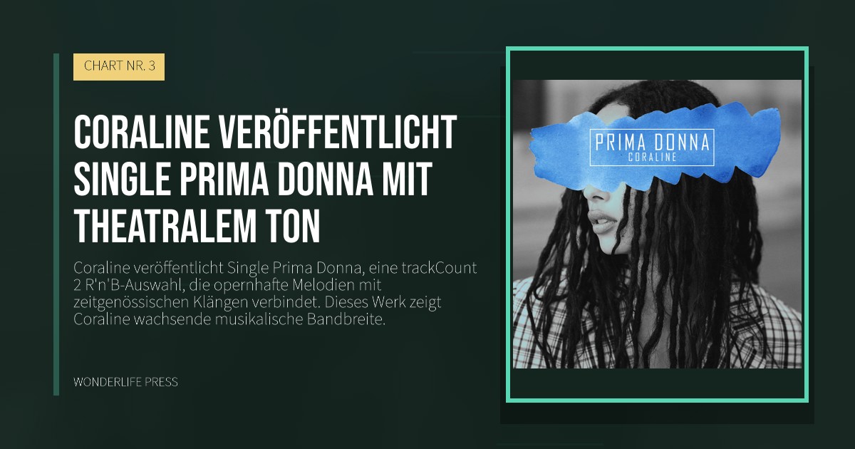 Wonderlife Press: Coraline veröffentlicht Single Prima Donna mit theatralem Ton. Veröffentlichungscover. CHART NR. 3.