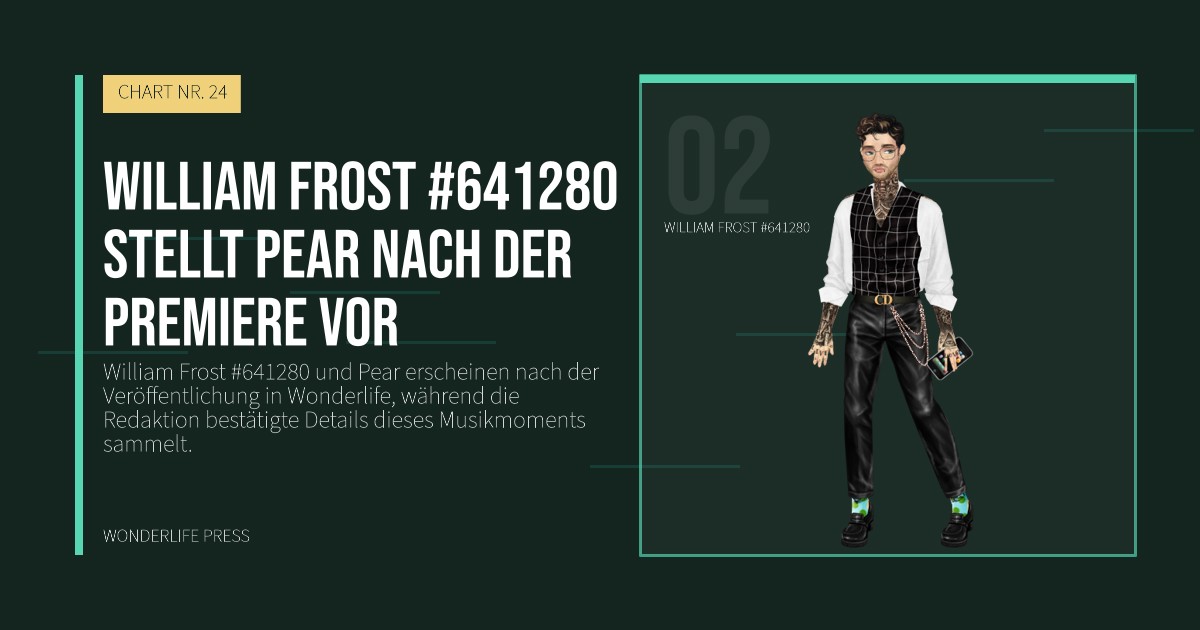 Wonderlife Press: William Frost #641280 stellt Pear nach der Premiere vor. Künstlerporträt. CHART NR. 24.