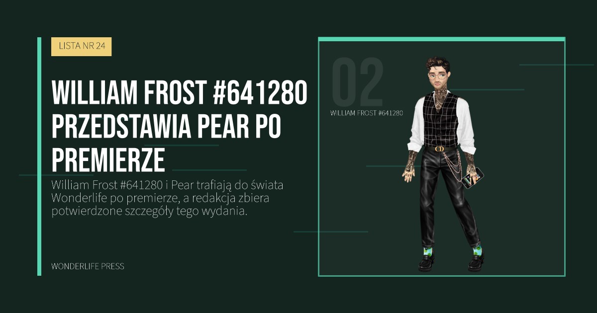 Wonderlife Press: William Frost #641280 przedstawia Pear po premierze. portret artystów. LISTA NR 24.
