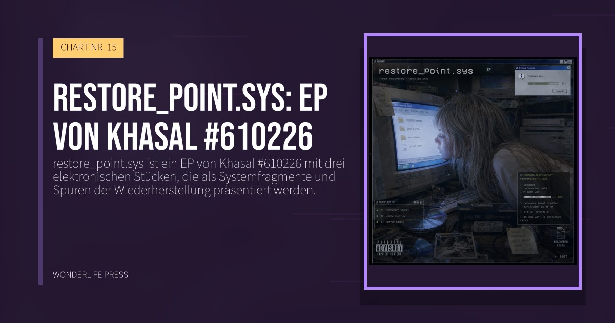 Wonderlife Press: restore_point.sys: EP von Khasal #610226. Veröffentlichungscover. CHART NR. 15.