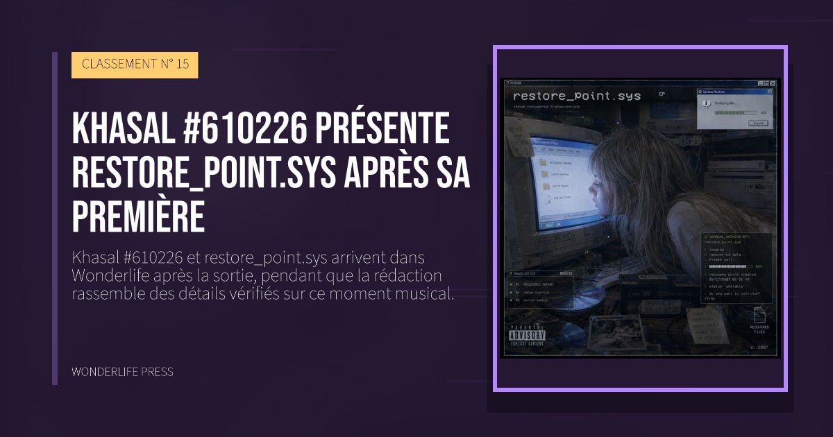 Wonderlife Press: Khasal #610226 présente restore_point.sys après sa première. pochette de la sortie. CLASSEMENT N° 15.
