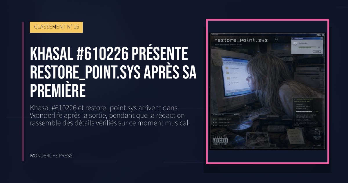 Wonderlife Press: Khasal #610226 présente restore_point.sys après sa première. pochette de la sortie. CLASSEMENT N° 15.