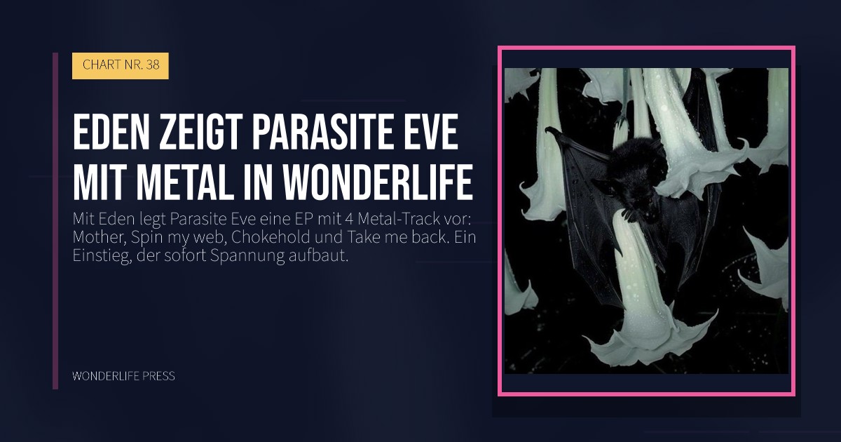 Wonderlife Press: Eden zeigt Parasite Eve mit Metal in Wonderlife. Veröffentlichungscover. CHART NR. 38.
