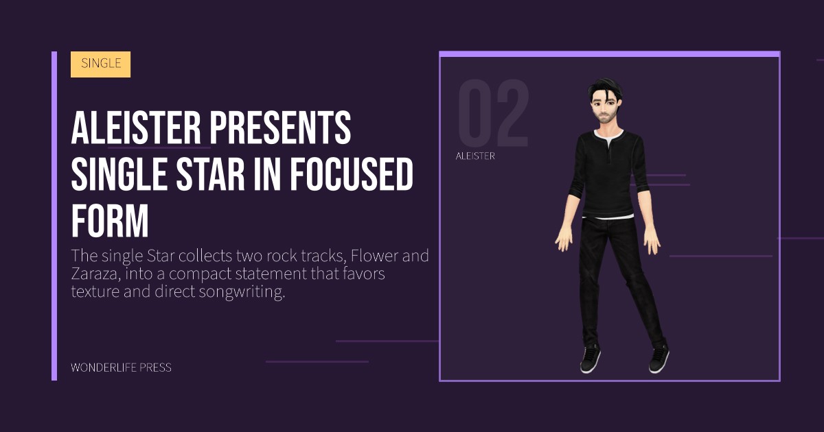 Wonderlife Press: Aleister presents single Star in focused form. artist portrait. SINGLE.