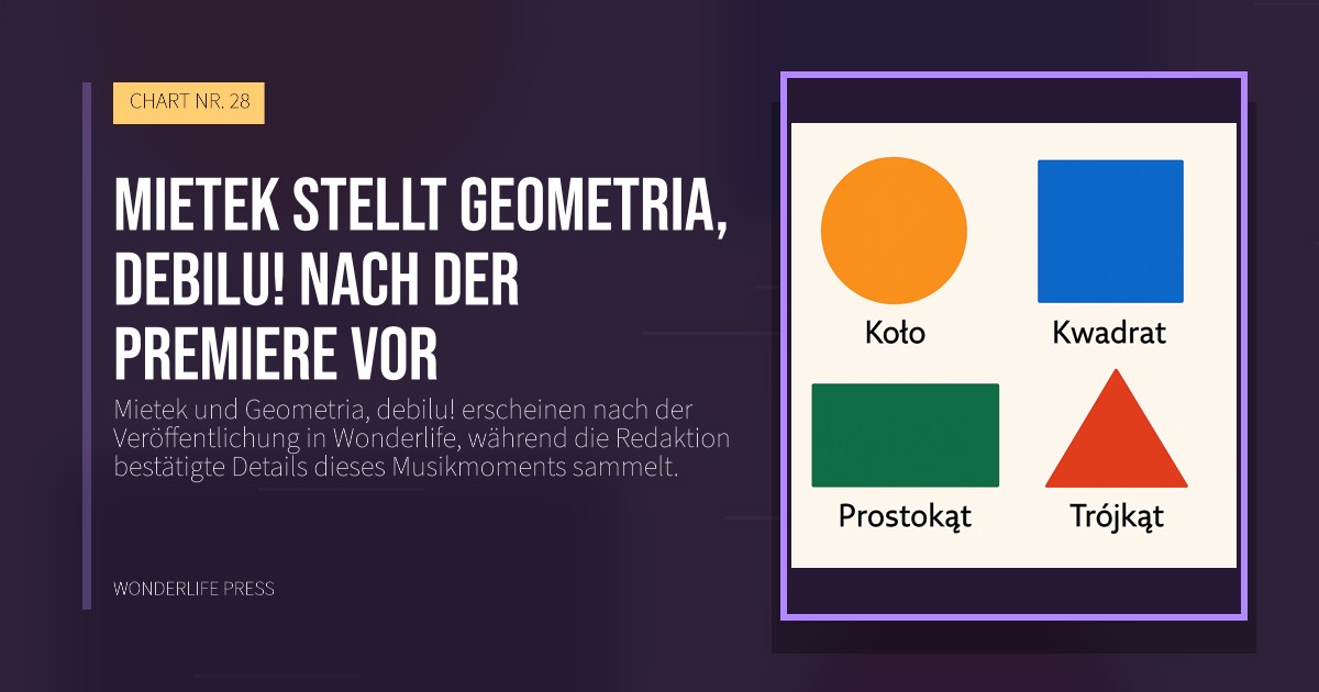 Wonderlife Press: Mietek stellt Geometria, debilu! nach der Premiere vor. Veröffentlichungscover. CHART NR. 28.