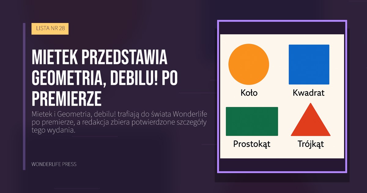 Wonderlife Press: Mietek przedstawia Geometria, debilu! po premierze. okładka wydawnictwa. LISTA NR 28.