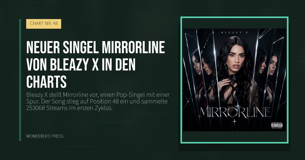 Wonderlife Press: Neuer singel Mirrorline von Bleazy X in den charts. Veröffentlichungscover. CHART NR. 48.