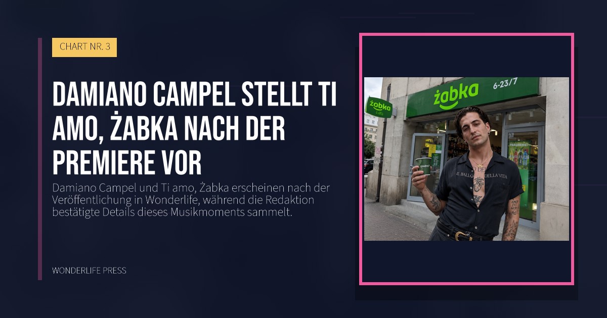 Wonderlife Press: Damiano Campel stellt Ti amo, Żabka nach der Premiere vor. Veröffentlichungscover. CHART NR. 3.