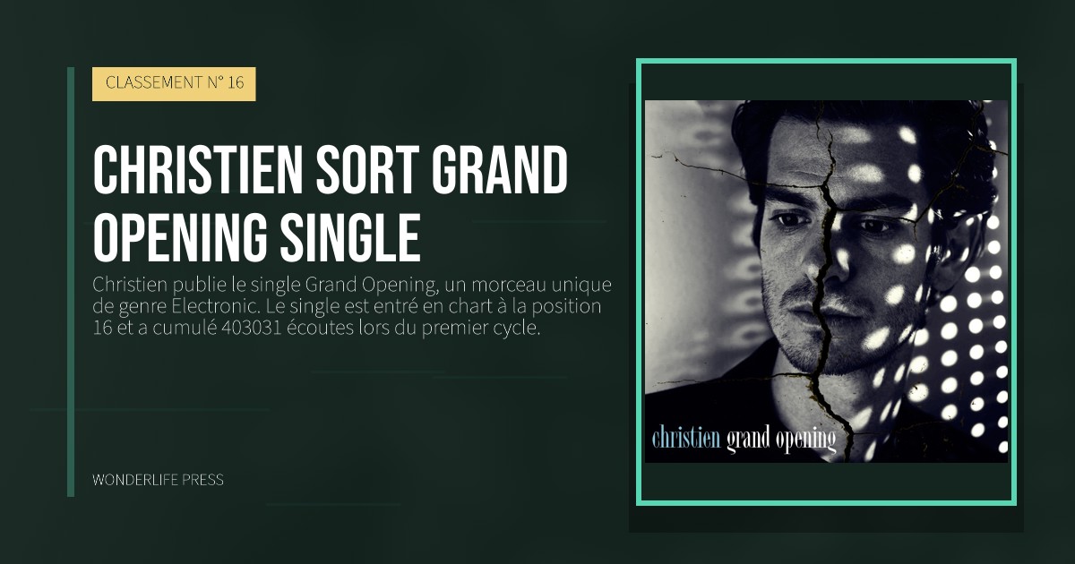 Wonderlife Press: Christien sort Grand Opening single. pochette de la sortie. CLASSEMENT N° 16.