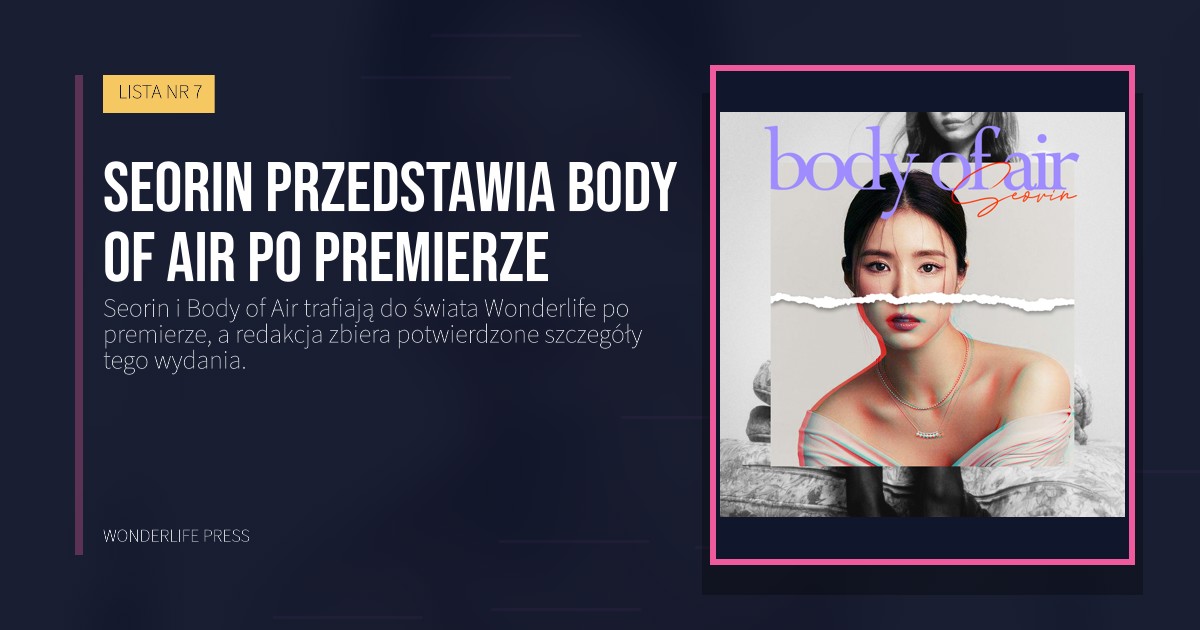 Wonderlife Press: Seorin przedstawia Body of Air po premierze. okładka wydawnictwa. LISTA NR 7.