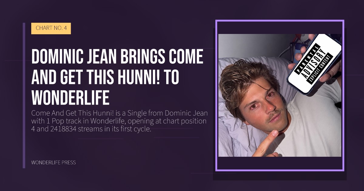 Wonderlife Press: Dominic Jean brings Come And Get This Hunni! to Wonderlife. release artwork. CHART NO. 4.