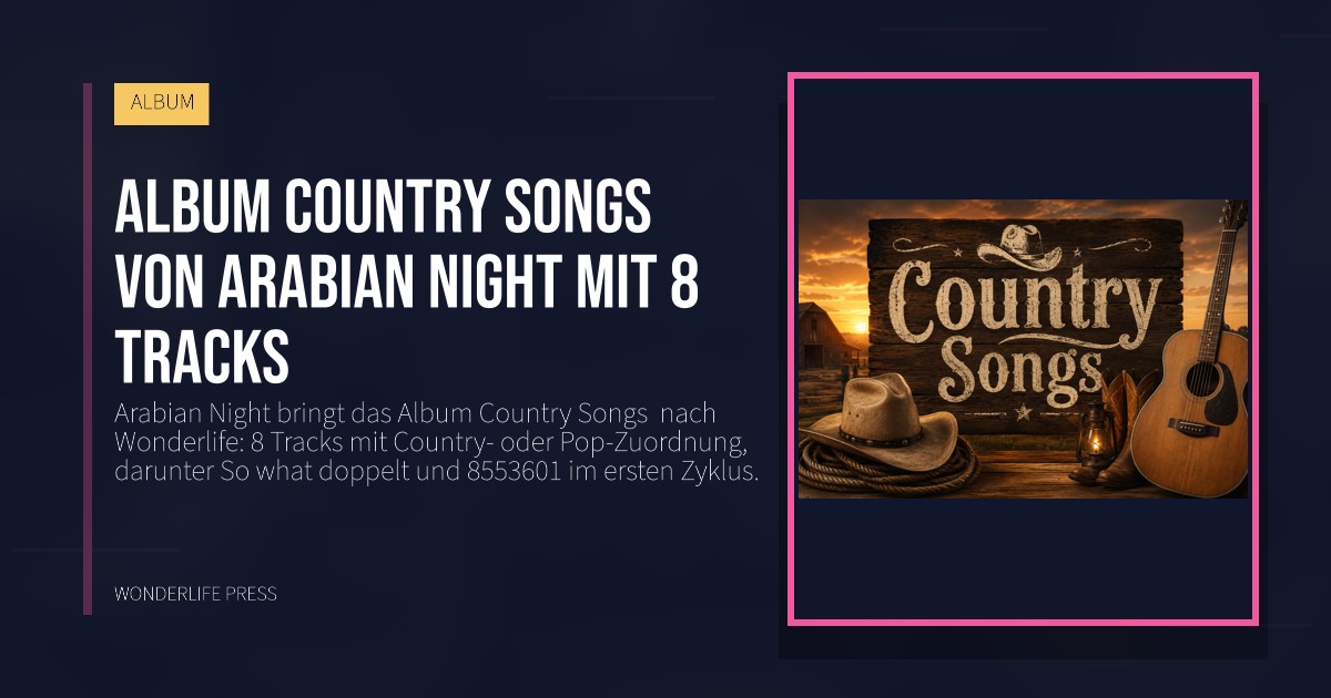 Wonderlife Press: Album Country Songs von Arabian Night mit 8 Tracks. Veröffentlichungscover. ALBUM.