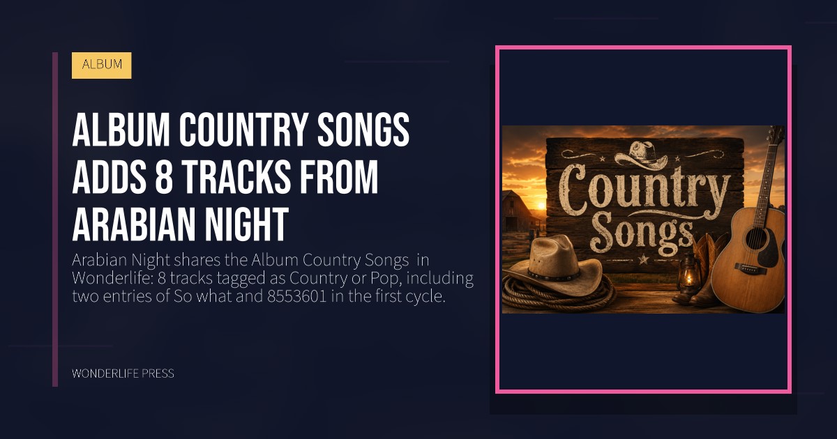 Wonderlife Press: Album Country Songs  adds 8 tracks from Arabian Night. release artwork. ALBUM.
