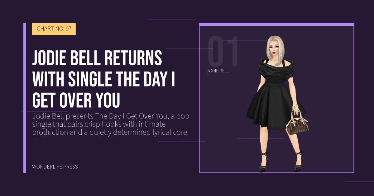 Wonderlife Press: Jodie Bell returns with single The Day I Get Over You. artist portrait. CHART NO. 97.
