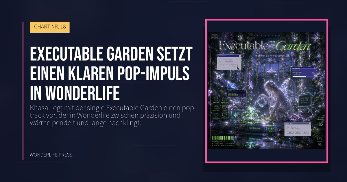 Wonderlife Press: Executable Garden setzt einen klaren pop-impuls in Wonderlife. Veröffentlichungscover. CHART NR. 18.