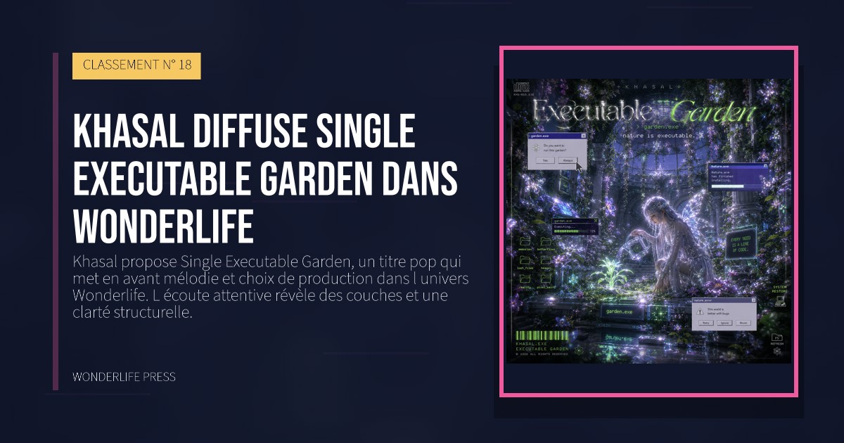 Wonderlife Press: Khasal diffuse Single Executable Garden dans Wonderlife. pochette de la sortie. CLASSEMENT N° 18.