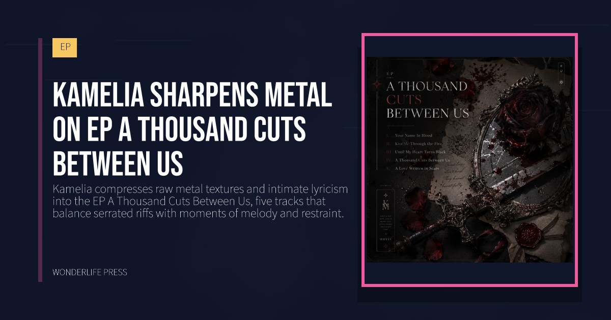 Wonderlife Press: Kamelia sharpens metal on EP A Thousand Cuts Between Us. release artwork. EP.