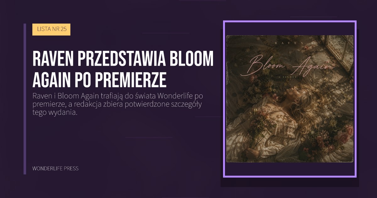 Wonderlife Press: Raven przedstawia Bloom Again po premierze. okładka wydawnictwa. LISTA NR 25.
