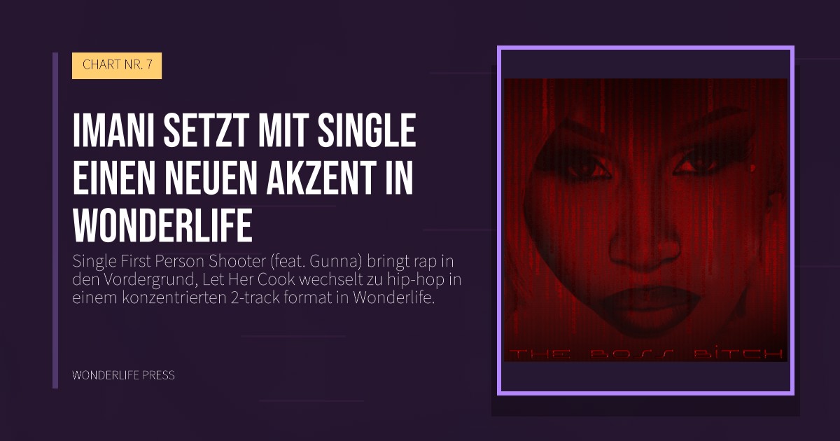 Wonderlife Press: Imani setzt mit Single einen neuen Akzent in Wonderlife. Veröffentlichungscover. CHART NR. 7.