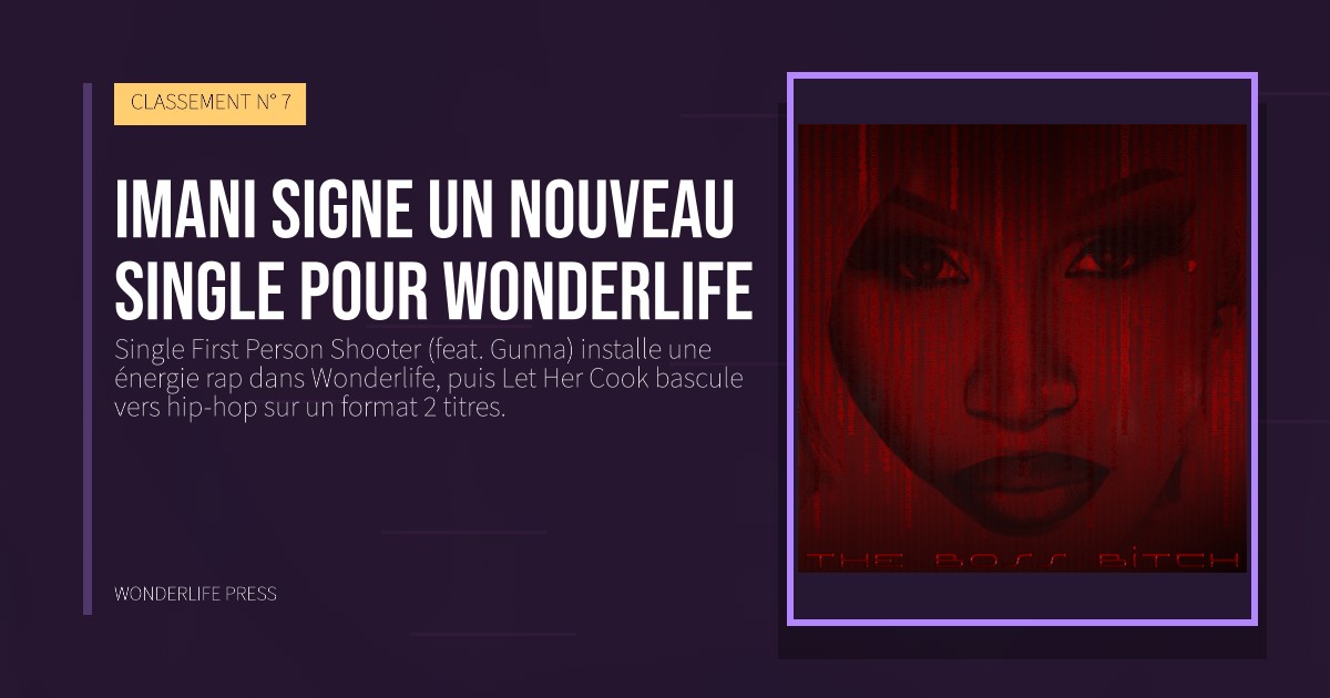 Wonderlife Press: Imani signe un nouveau Single pour Wonderlife. pochette de la sortie. CLASSEMENT N° 7.