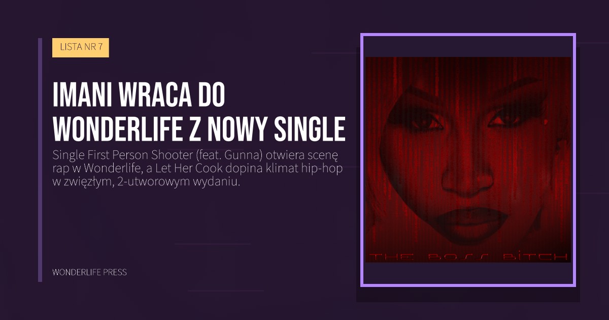 Wonderlife Press: Imani wraca do Wonderlife z nowy Single. okładka wydawnictwa. LISTA NR 7.