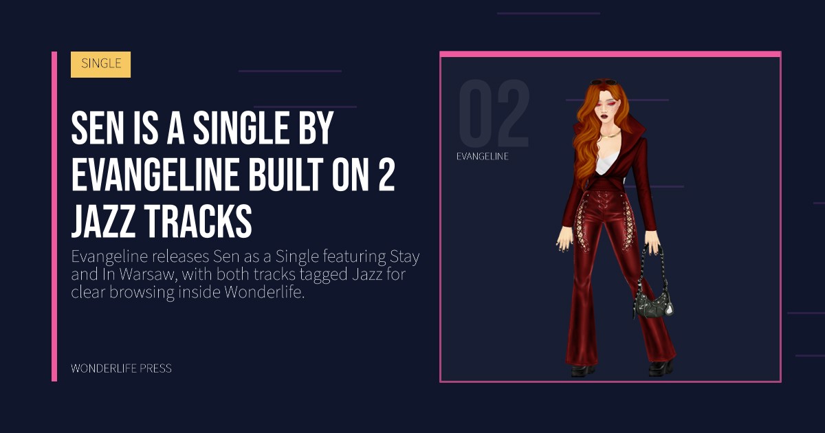 Wonderlife Press: Sen is a single by Evangeline built on 2 Jazz tracks. artist portrait. SINGLE.