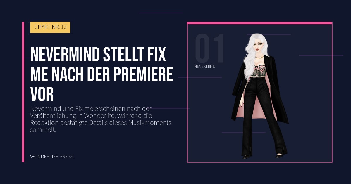 Wonderlife Press: Nevermind stellt Fix me nach der Premiere vor. Künstlerporträt. CHART NR. 13.