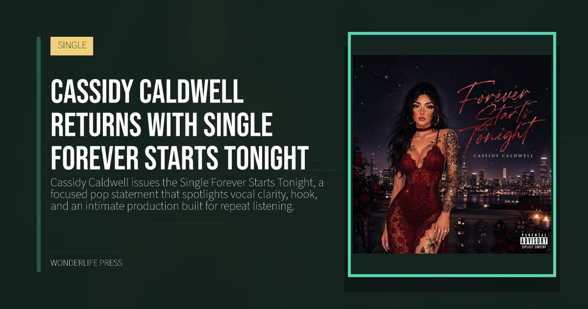 Wonderlife Press: Cassidy Caldwell returns with Single Forever Starts Tonight. release artwork. SINGLE.