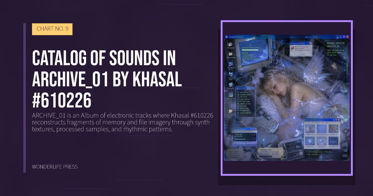 Wonderlife Press: catalog of sounds in ARCHIVE_01 by Khasal #610226. release artwork. CHART NO. 9.