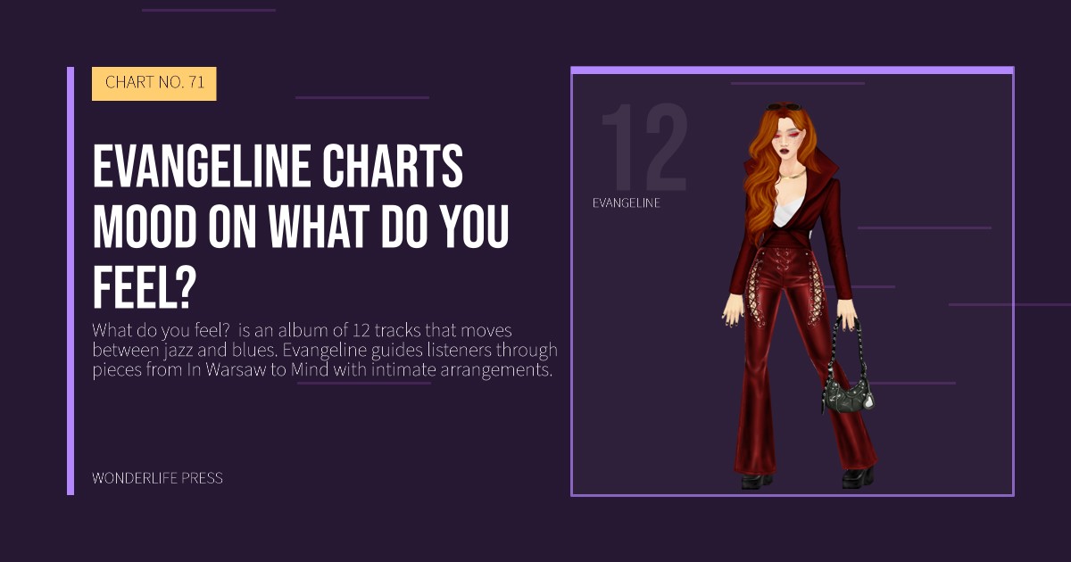 Wonderlife Press: Evangeline charts mood on What do you feel?. artist portrait. CHART NO. 71.