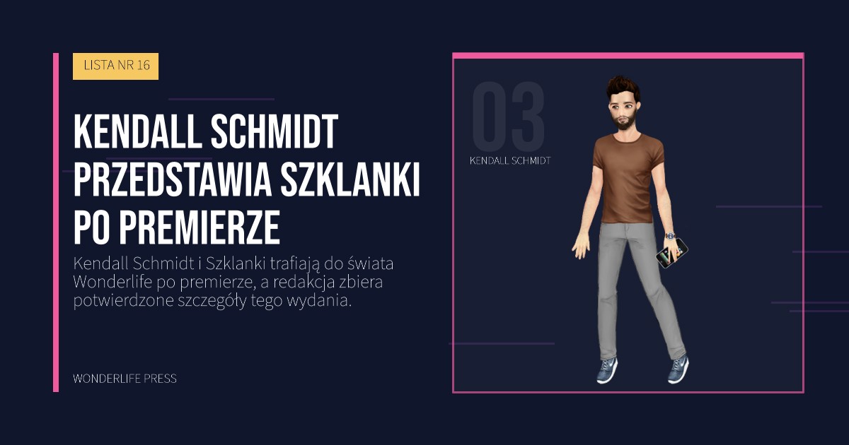 Wonderlife Press: Kendall Schmidt przedstawia Szklanki po premierze. portret artystów. LISTA NR 16.
