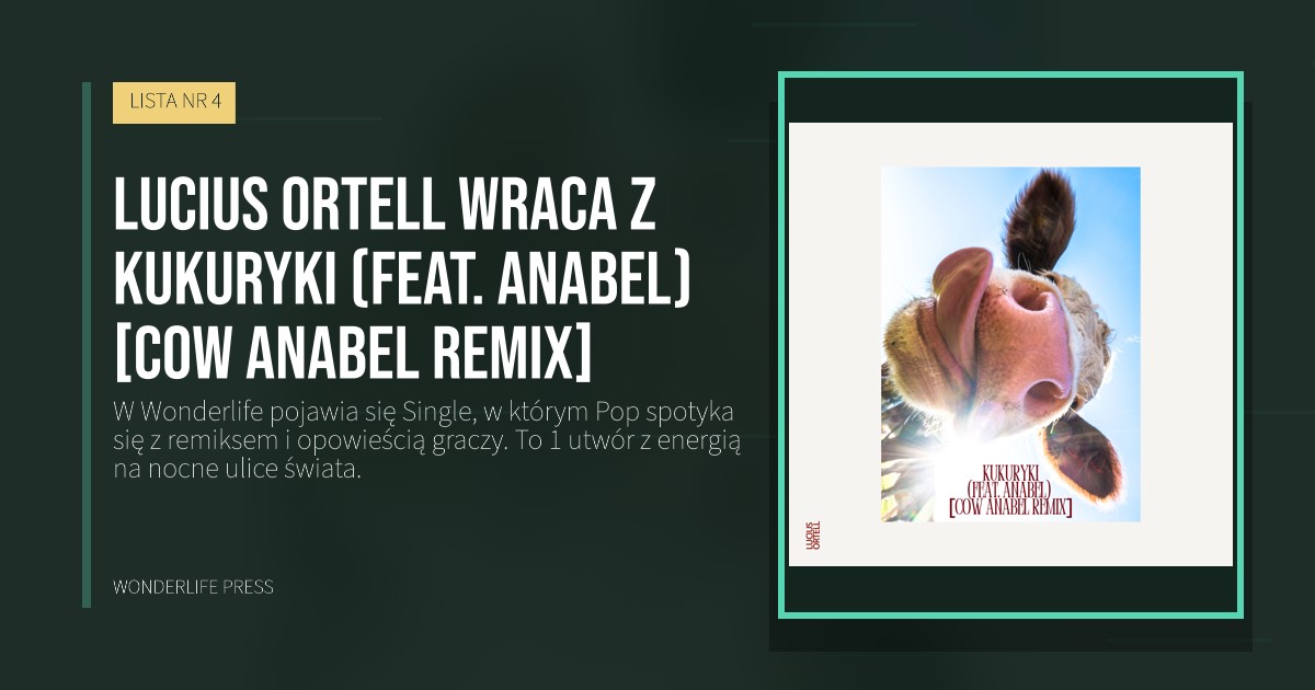 Wonderlife Press: Lucius Ortell wraca z Kukuryki (feat. Anabel) [Cow Anabel remix]. okładka wydawnictwa. LISTA NR 4.