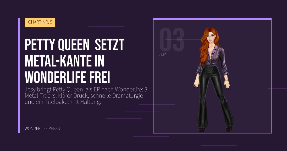 Wonderlife Press: Petty Queen  setzt Metal-Kante in Wonderlife frei. Künstlerporträt. CHART NR. 5.