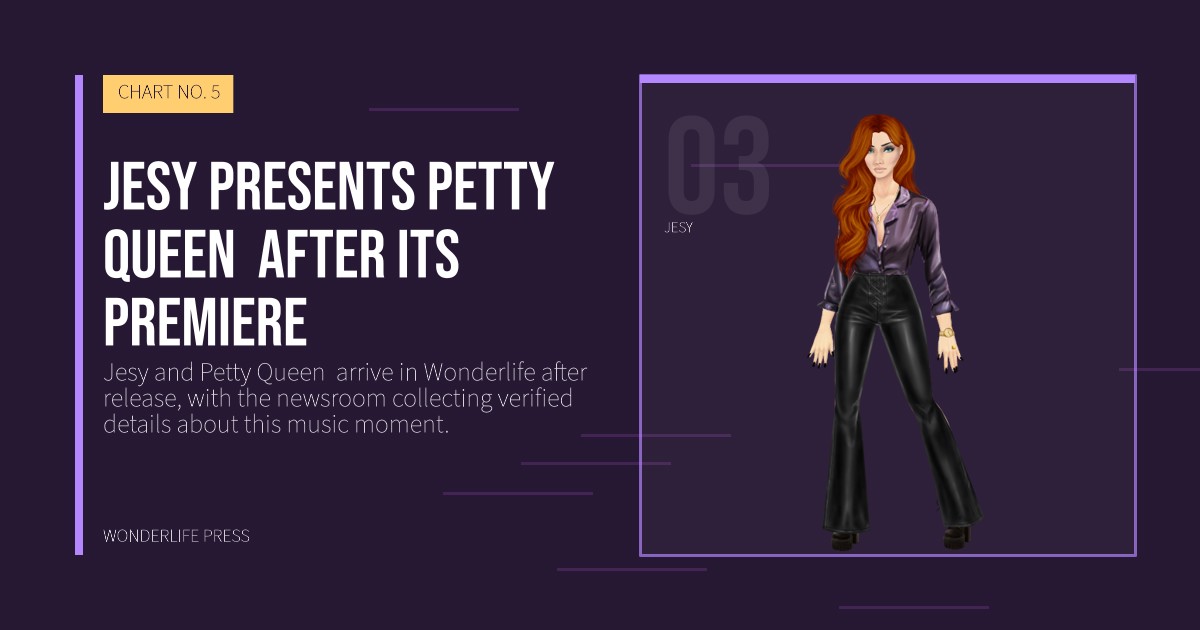 Wonderlife Press: Jesy presents Petty Queen  after its premiere. artist portrait. CHART NO. 5.