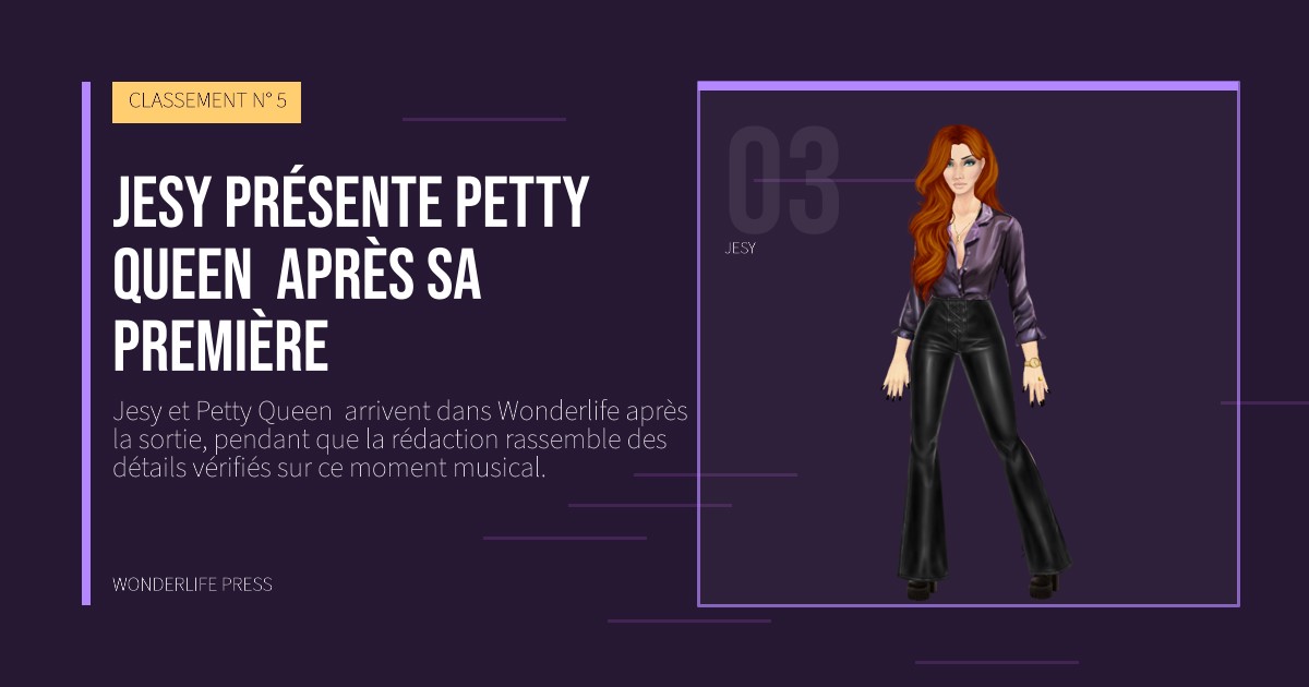 Wonderlife Press: Jesy présente Petty Queen  après sa première. portrait des artistes. CLASSEMENT N° 5.