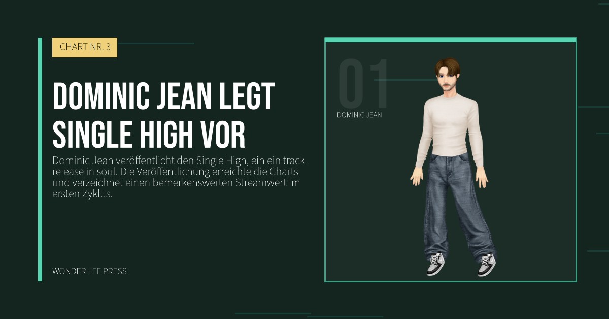 Wonderlife Press: Dominic Jean legt single High vor. Künstlerporträt. CHART NR. 3.